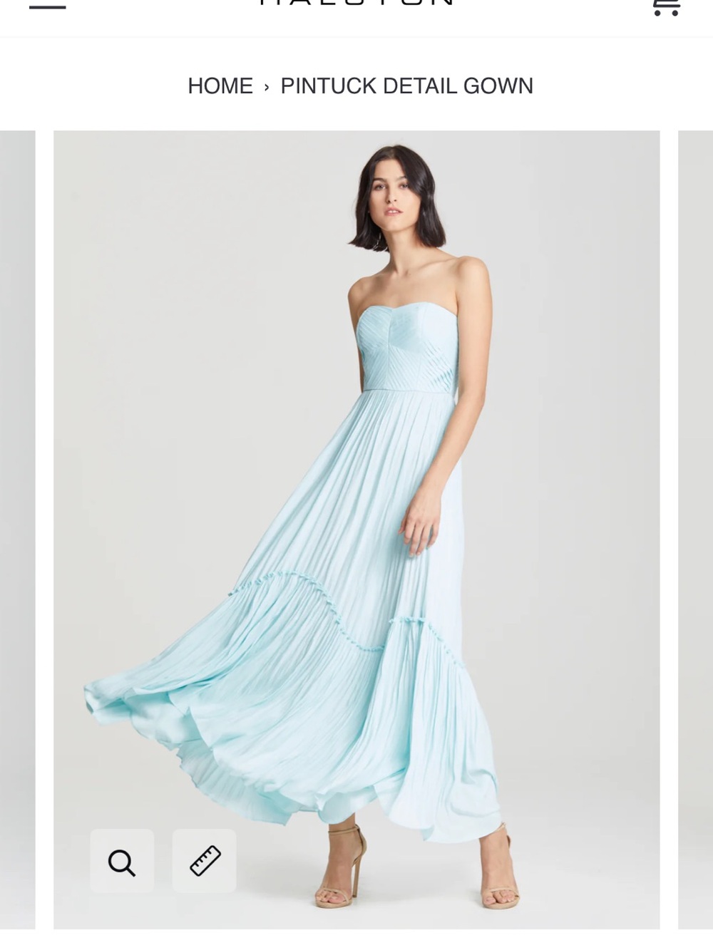 Halston Heritage Strapless Pintuck Gown in aquamarine color